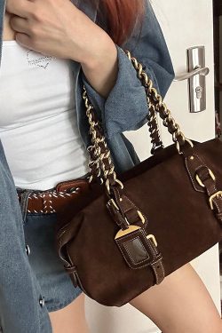 New Retro Brown Solid Durable Fine Suede Women Handbags