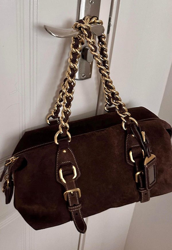 New Retro Brown Solid Durable Fine Suede Women Handbags