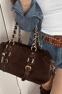 New Retro Brown Solid Durable Fine Suede Women Handbags