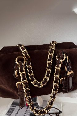 New Retro Brown Solid Durable Fine Suede Women Handbags