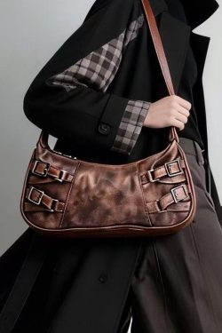 New Retro Brown Tie Dye Side Pockets Faux Leather Shoulder Handbag