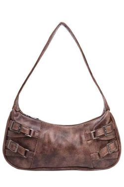 New Retro Brown Tie Dye Side Pockets Faux Leather Shoulder Handbag