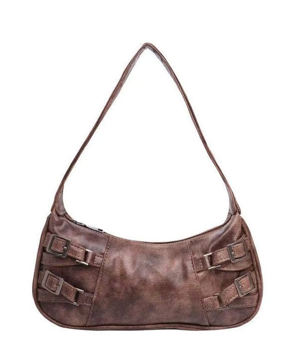 New Retro Brown Tie Dye Side Pockets Faux Leather Shoulder Handbag