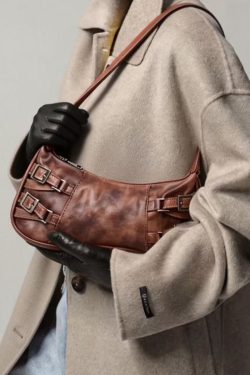 New Retro Brown Tie Dye Side Pockets Faux Leather Shoulder Handbag