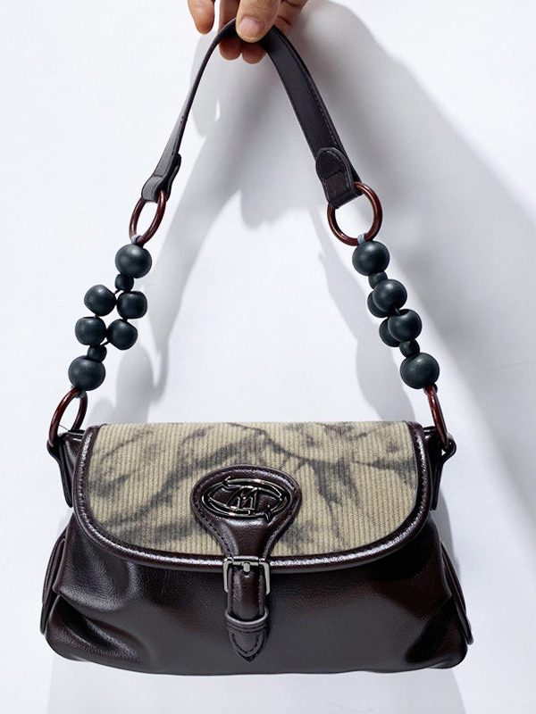 New Retro Chocolate Ink Wash Painting Faux Leather Shoulder Bags