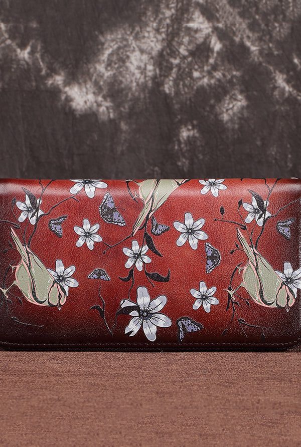 New Retro Coffee Embossed Calf Leather Wallet Purse