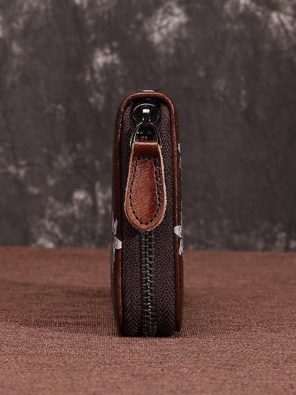 New Retro Coffee Embossed Calf Leather Wallet Purse