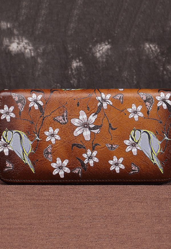 New Retro Coffee Embossed Calf Leather Wallet Purse