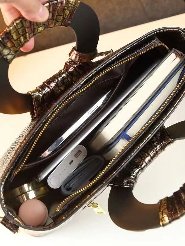 New Retro Gradient Color Large Capacity Faux Leather Tote Handbag