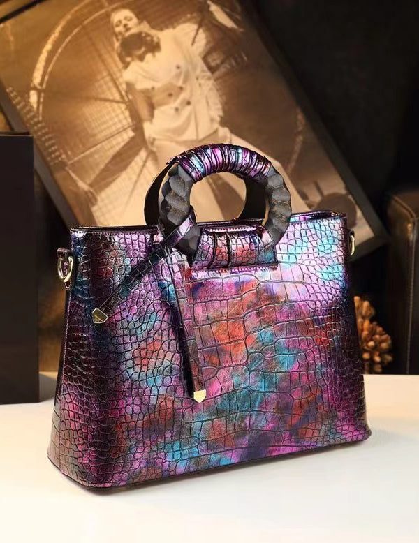 New Retro Gradient Color Large Capacity Faux Leather Tote Handbag