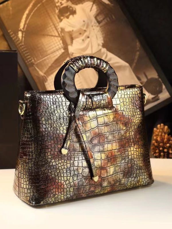 New Retro Gradient Color Large Capacity Faux Leather Tote Handbag