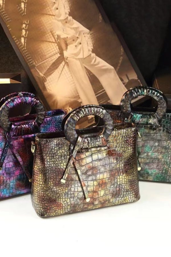 New Retro Gradient Color Large Capacity Faux Leather Tote Handbag