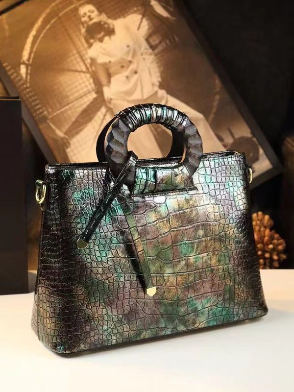 New Retro Gradient Color Large Capacity Faux Leather Tote Handbag