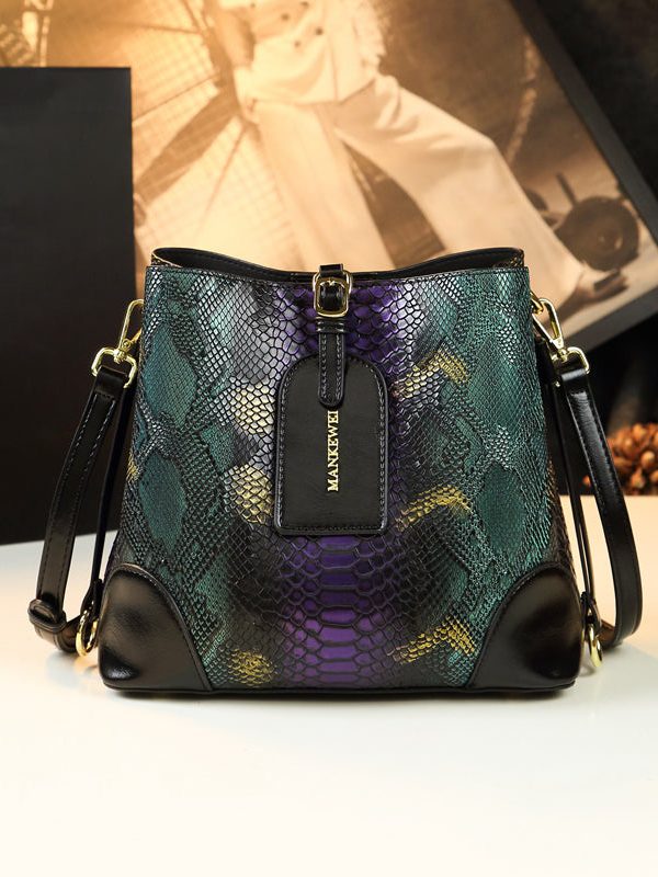 New Retro Gradient Color Serpentine Faux Leather Satchel Handbag