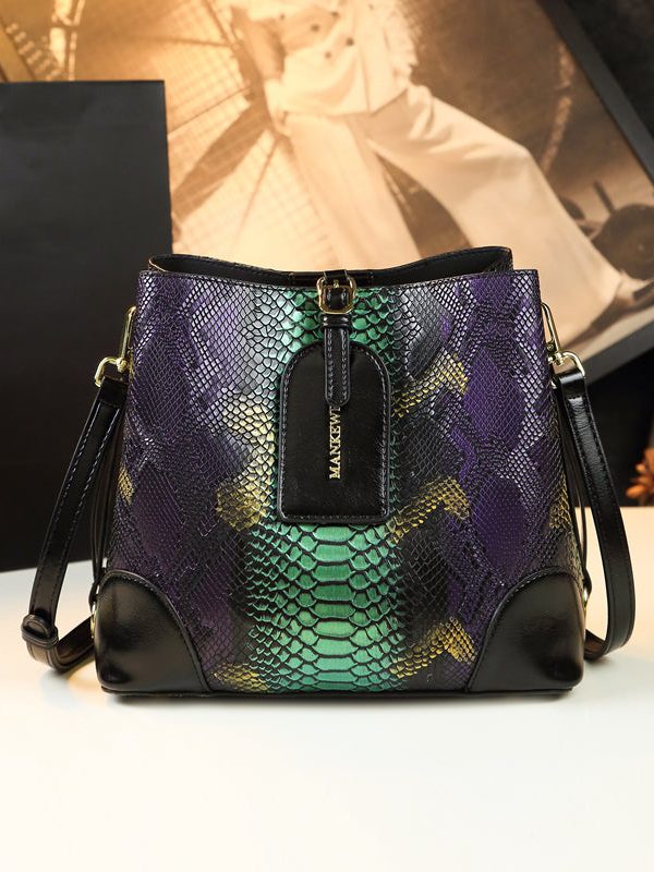 New Retro Gradient Color Serpentine Faux Leather Satchel Handbag