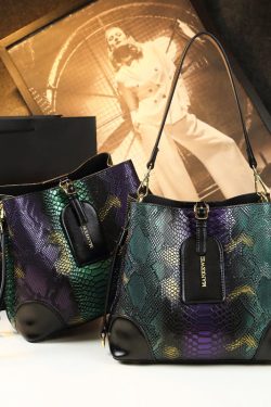 New Retro Gradient Color Serpentine Faux Leather Satchel Handbag