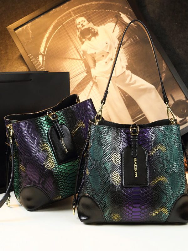 New Retro Gradient Color Serpentine Faux Leather Satchel Handbag