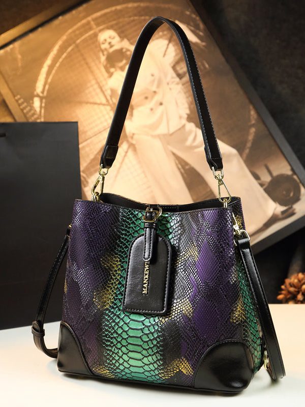 New Retro Gradient Color Serpentine Faux Leather Satchel Handbag