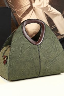 New Retro Green Solid Durable Faux Leather Tote Handbag