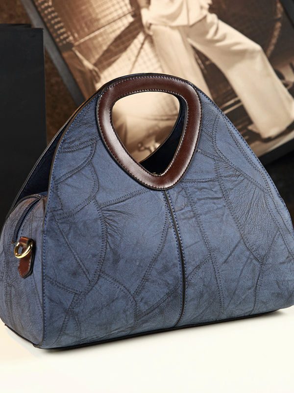 New Retro Green Solid Durable Faux Leather Tote Handbag