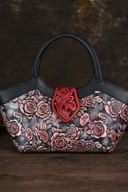 New Retro Red Embossed Calf Leather Tote Handbag