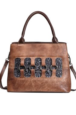 New Retro Red Embossed Patchwork Calf Leather Tote Handbag