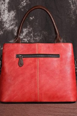 New Retro Red Embossed Patchwork Calf Leather Tote Handbag