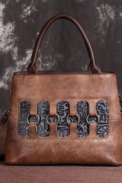 New Retro Red Embossed Patchwork Calf Leather Tote Handbag