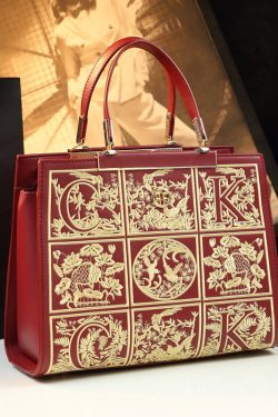 New Retro Red Embroideried Calf Leather Tote Handbag
