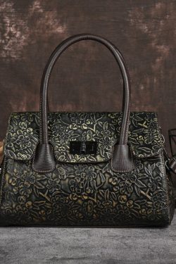 New Retro Silver Embossed Calf Leather Tote Handbag