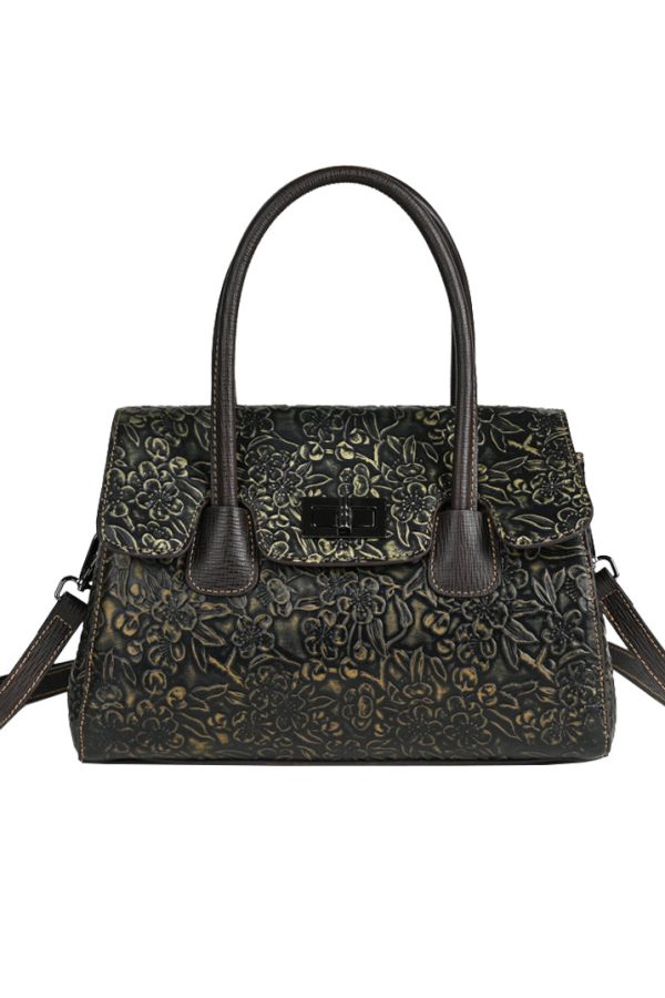 New Retro Silver Embossed Calf Leather Tote Handbag