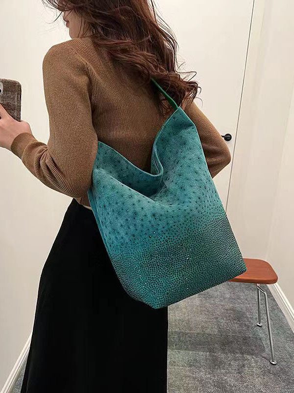 New Rose Large Capacity Zircon Faux Suede Shoulder Bag