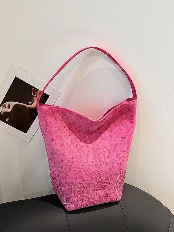 New Rose Large Capacity Zircon Faux Suede Shoulder Bag
