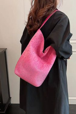 New Rose Large Capacity Zircon Faux Suede Shoulder Bag