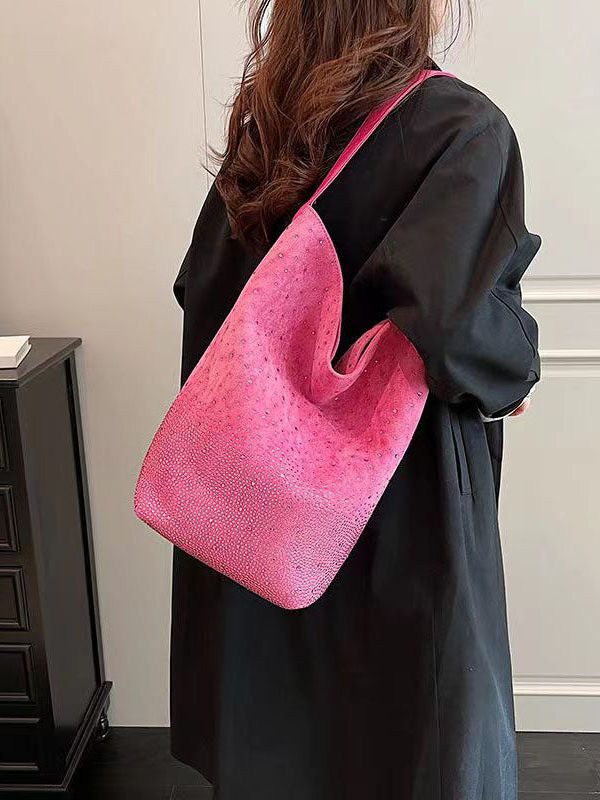 New Rose Large Capacity Zircon Faux Suede Shoulder Bag