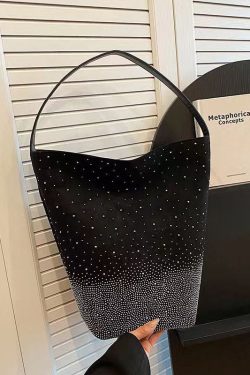 New Rose Large Capacity Zircon Faux Suede Shoulder Bag