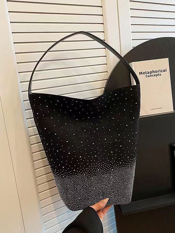 New Rose Large Capacity Zircon Faux Suede Shoulder Bag