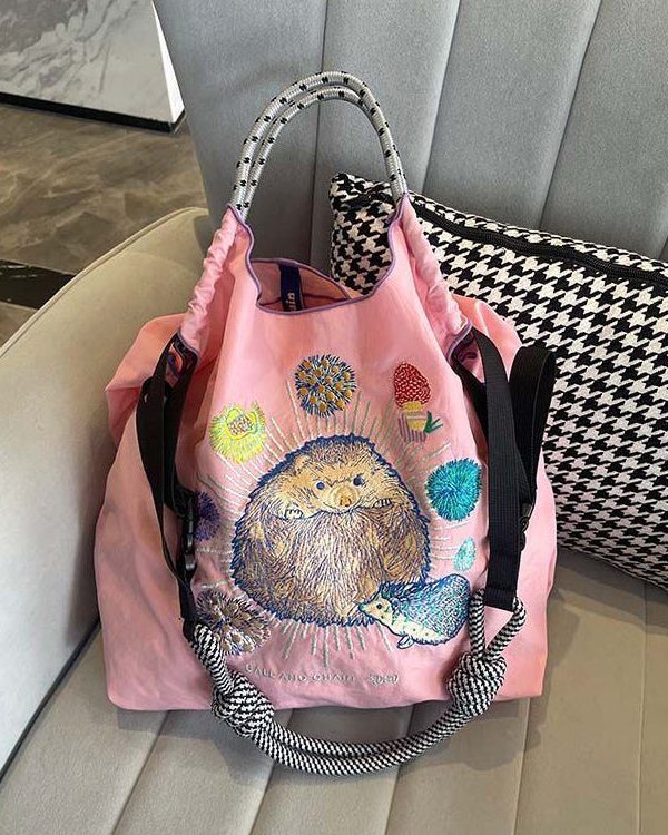 New Style Embroidery Large Capacity Nylon Shopping Bag