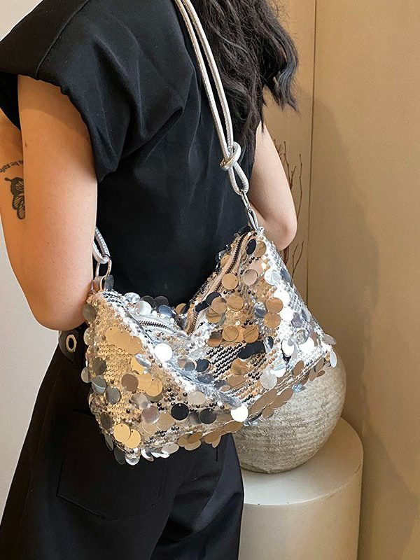 New Stylish Silver Sequins Satchel Bag Handbag