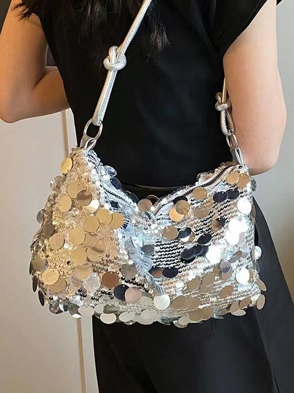 New Stylish Silver Sequins Satchel Bag Handbag