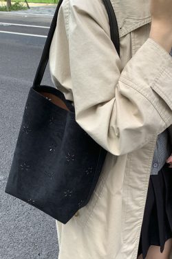 New Yellow Hollow Out Large Capacity Faux Suede Bucket Bag