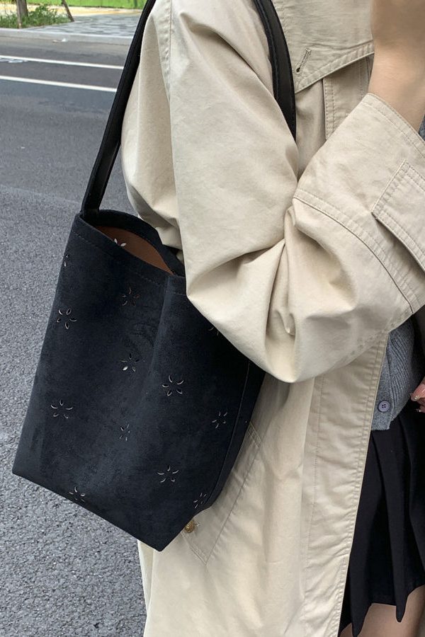 New Yellow Hollow Out Large Capacity Faux Suede Bucket Bag