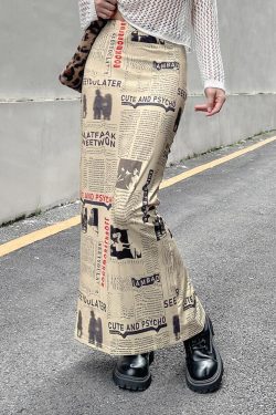 Newspaper Printed Maxi Skirt