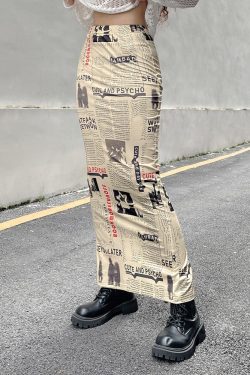 Newspaper Printed Maxi Skirt