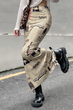 Newspaper Printed Maxi Skirt
