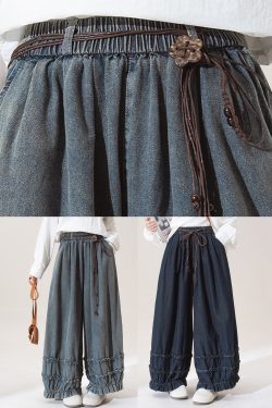 Nostalgic Blue Patchwork Elastic Waist Wide Leg Jeans