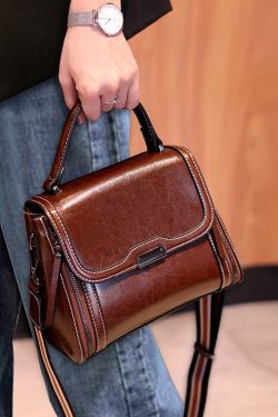 Novelty Coffee Zippered Patchwork Faux Leather Messenger Bag