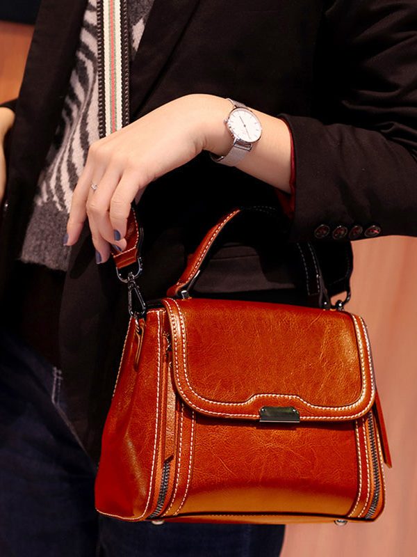 Novelty Coffee Zippered Patchwork Faux Leather Messenger Bag