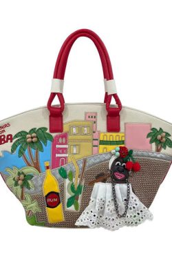 Novelty Embroidered Patchwork Faux Leather Tote Bag