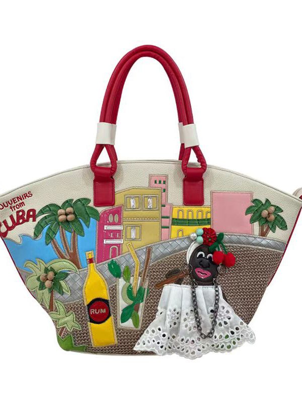 Novelty Embroidered Patchwork Faux Leather Tote Bag
